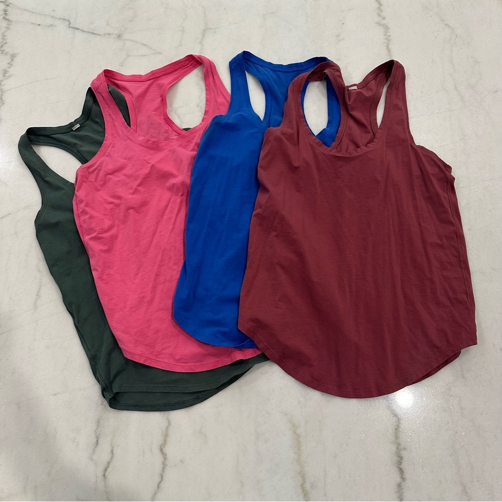 CRZ YOGA Lot Of 4 Pima Cotton Tank Tops - Pink, Blue, Maroon, Olive